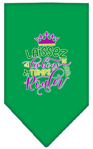 Laissez Les Bons Temps Rouler Screen Print Mardi Gras Bandana Emerald Green Large